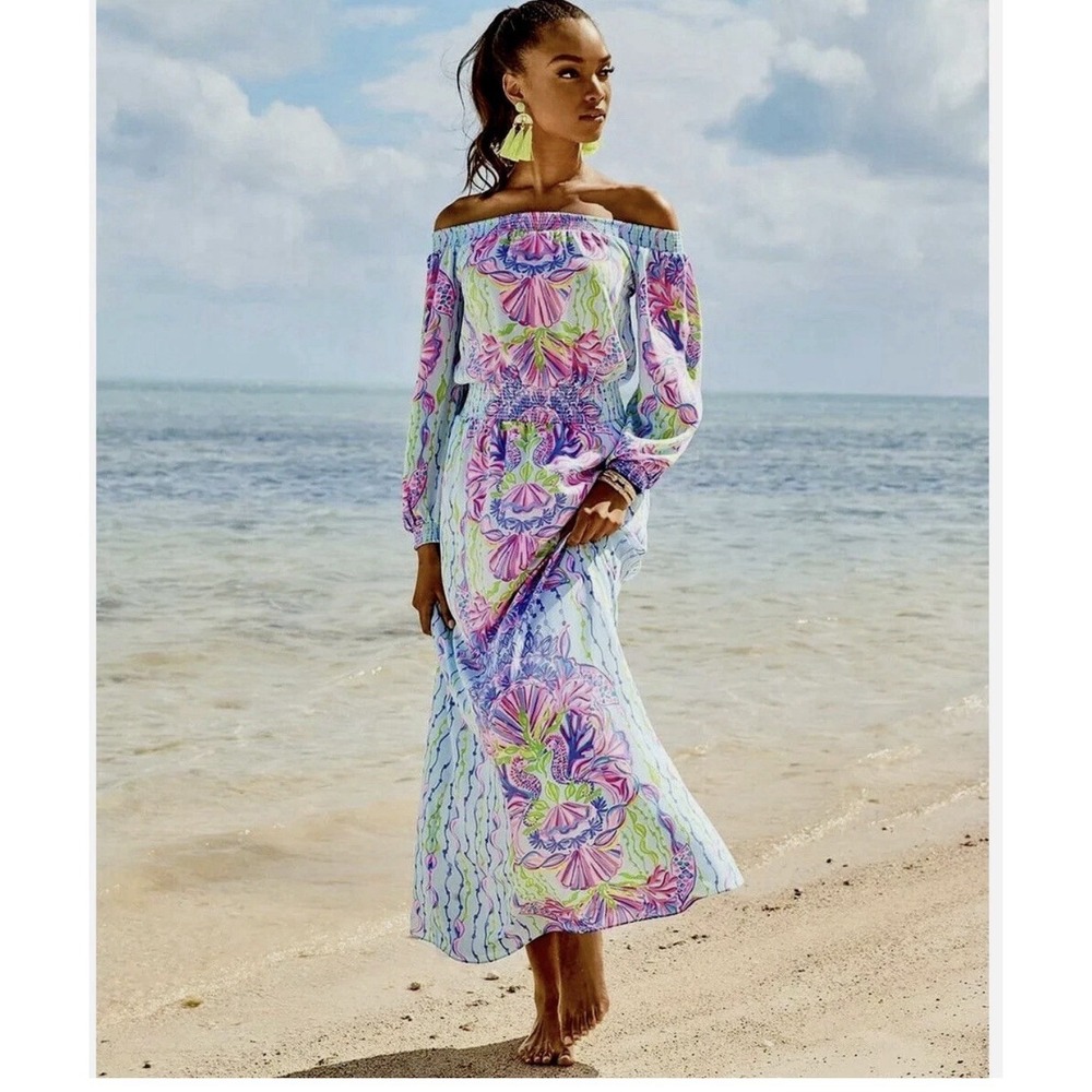 Lilly PULITZER Small BRIA OFF THE SHOULDER MAXI DRESS  SHELLABRATION